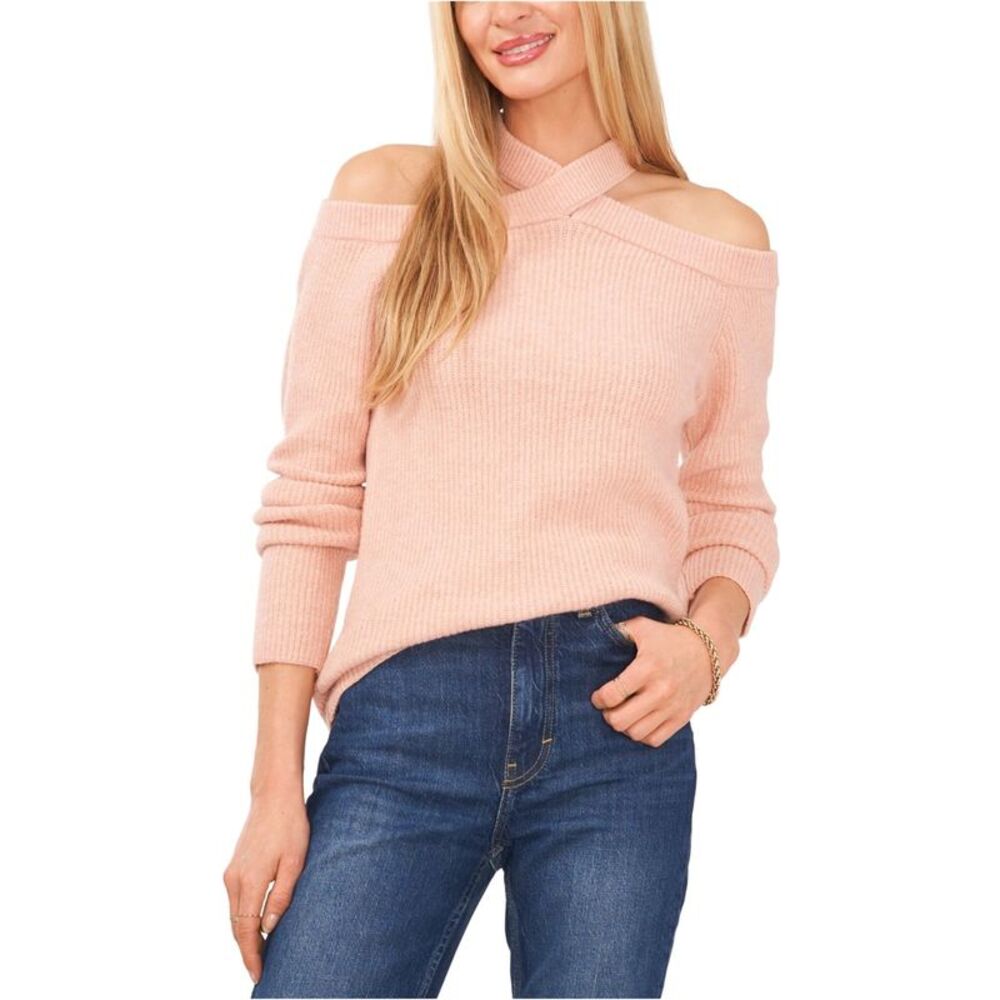 SAM AND JESS Womens Cold Shoulder Pullover Sweater, Pink, XL, DM